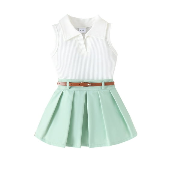 TAIAOJING Toddler Baby Girl Boy Summer Clothes Girls Solid Sleeveless Ribbed Tops Vest Pleated Skirt 2PCS Set Outfits 6-12 Months