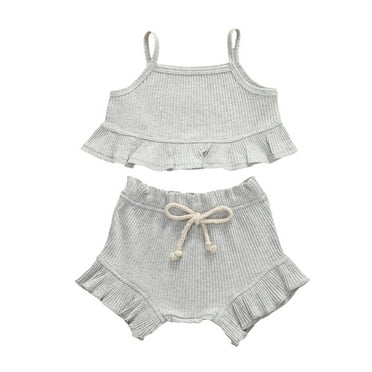 TAIAOJING Toddler Baby Girl Clothes 2 Piece Outfit Kids Sleeveless Tank Tok Tops Mini Shorts Set Summer Beach Outfits 6-12 Months