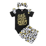 TAIAOJING Toddler Baby Girl Clothes Summer Fashion Letter Romper+Leopard Bow Shorts Outfits For Girl 6-9 Months