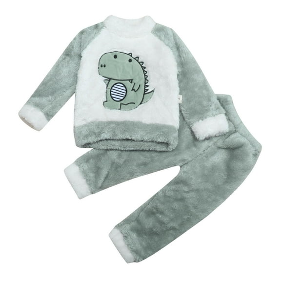 TAIAOJING Toddler Baby Girl Fall Clothes Set Boys Girls Cartoon Flannel Sweatshirt Top And Pants Winter Warm Soft Fuzzy Homewear With Sweatpants 12-18 Months