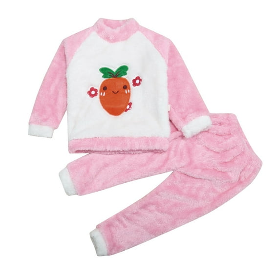 TAIAOJING Toddler Baby Girl Fall Clothes Set Boys Girls Cartoon Flannel Sweatshirt Top And Pants Winter Warm Soft Fuzzy Homewear With Sweatpants 12-18 Months