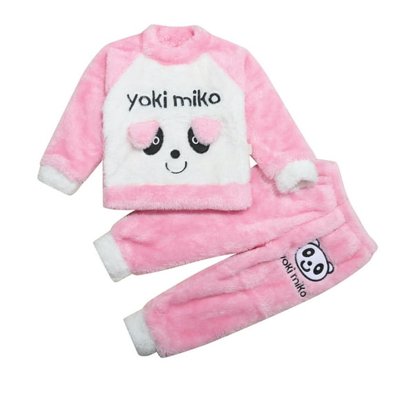 TAIAOJING Toddler Baby Girl Fall Clothes Set Boys Girls Cartoon Flannel Sweatshirt Top And Pants Winter Warm Soft Fuzzy Homewear With Sweatpants 18-24 Months