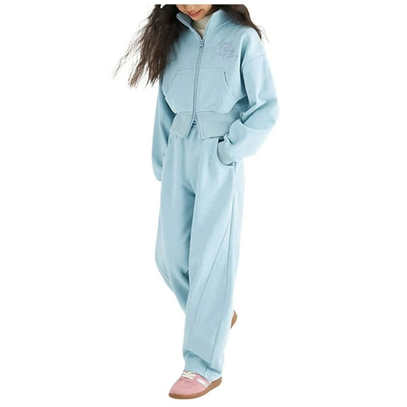 TAIAOJING Toddler Baby Girl Fall Clothes Set Children's Sports Zipper Stand Up Collar Top And Trousers Girls Splicing Hoodie Fashion Casual Set 14-15 Years