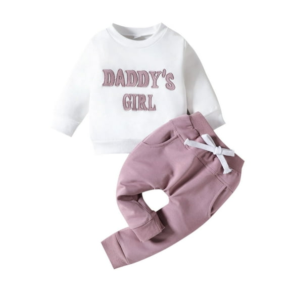 TAIAOJING Toddler Baby Girl Fall Clothes Set Girls Long Sleeve Letter Embroider T Shirt Pullover Tops Pants Outfits 12-18 Months