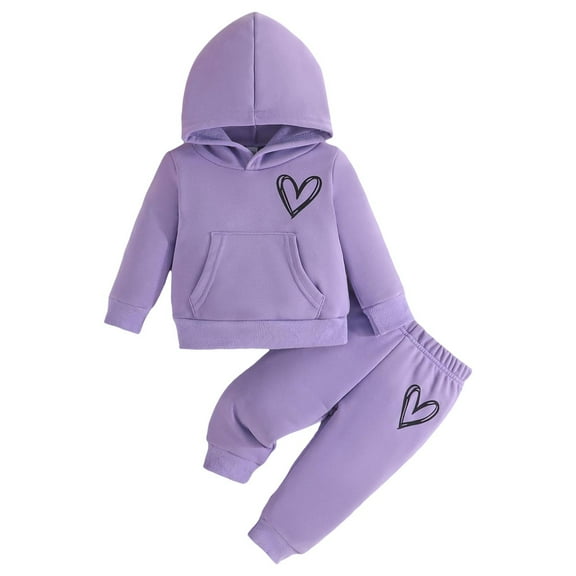 TAIAOJING Toddler Baby Girl Fall Clothes Set Girls Long Sleeve Valentine's Day Heart Print Hooded T Shirt Pullover Tops Pants Outfits 9-12 Months