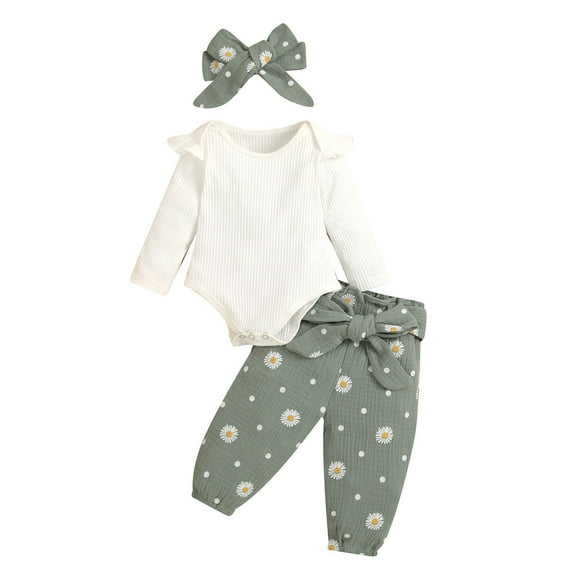 TAIAOJING Toddler Baby Girl Fall Clothes Set Little Daisy Printed Long Sleeved Top Pants Headdress 3 Piece Set 12-15 Months