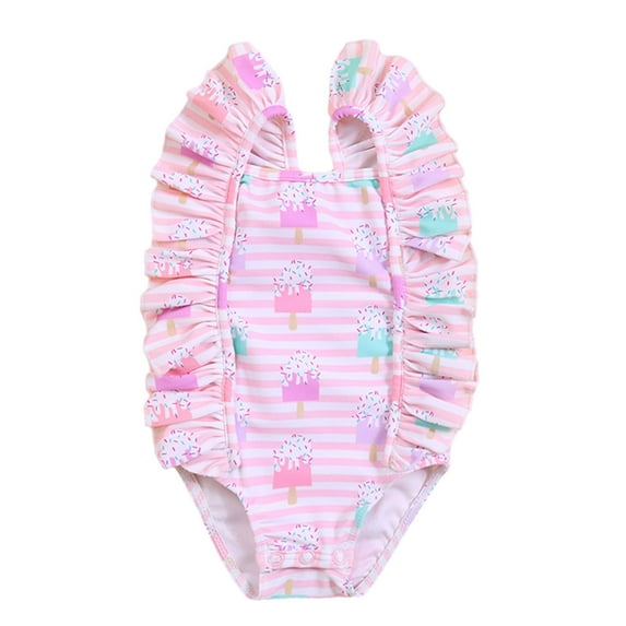 TAIAOJING Toddler Baby Girl One-Piece Swimsuit Bikini Fly Sleeve Square Neck Strawberry/Ice Creams Print Summer Swimming Bathing Girl's Bathing Suit 0-3 Months