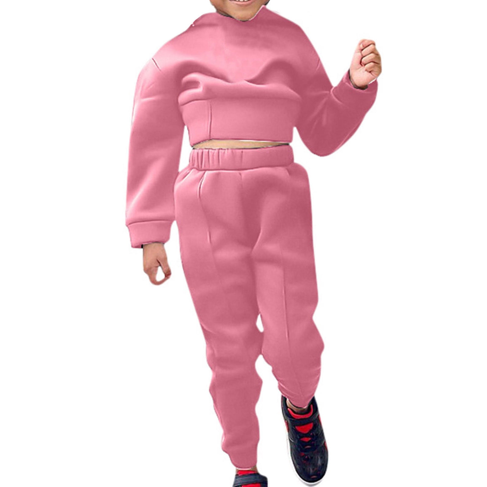 Girls' 2-Piece Outfit Set – Long Sleeve Hoodie & Flared Pants – Soft Cotton Fall/Winter Comfy Wear