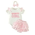 thumbnail image 1 of TAIAOJING Toddler Baby Girl Outfit Girls Ruffles Short Sleeve Romper Bowknot Lattice Prints Skirts Headbands Outfits, 1 of 9