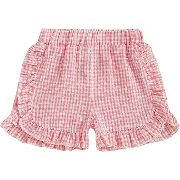 TAIAOJING Toddler Baby Girl Shorts Casual Summer Gingham Plaid/Seersucker Elastic Waist Ruffle Hem Shorts Bottoms Relaxed Fit 3-4Y