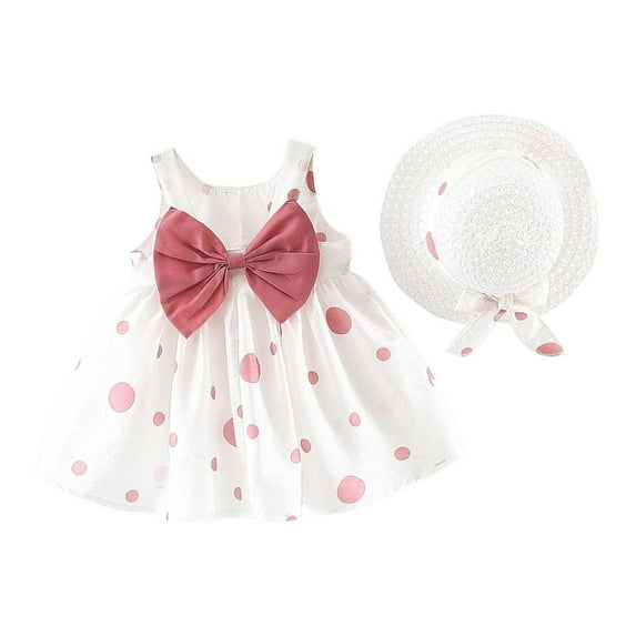 TAIAOJING Toddler Baby Girl Tutu Mini Dress Summer Flower Sleeveless Backless Birthday Party Dresses Flower Bow Sunress With Straw Hat Set Boho 3-4Y