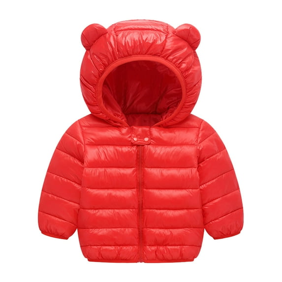 TAIAOJING Toddler Baby Girls Boys Coat Winter Long Sleeve Solid Bear Ears Hooded Jacket Thicken Windproof Zipper Warm Outwear Coat 9-12 Months