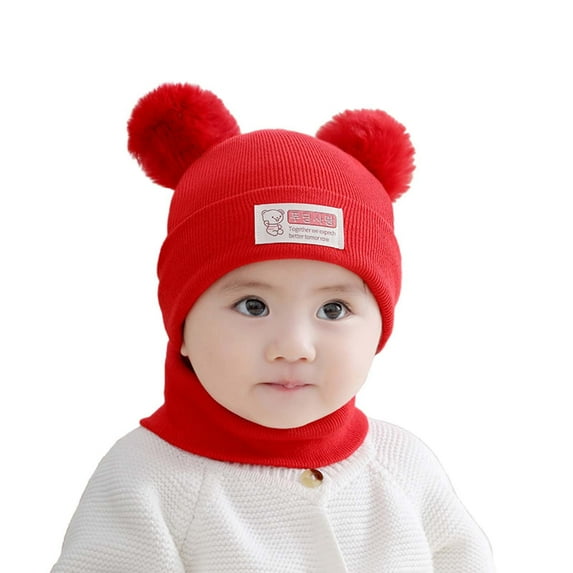 TAIAOJING Toddler Baby Girls Boys Soft Warm Knit Hat Kids Winter Hat With Earflap Scarf Hood Hat Leisure Child Daliywear One Size