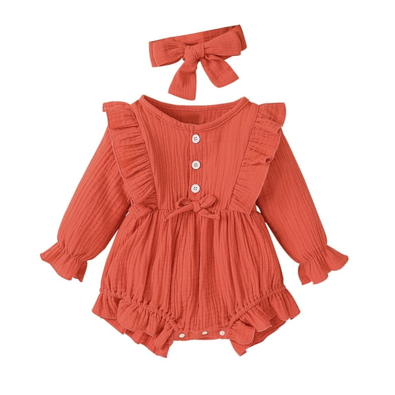 TAIAOJING Toddler Baby Girls Clothes Summer Bodysuit+Headband Bowtie Set Ruffle Romper Sleeve Long Outfits Set Causal Clothes Set 3-6 Months