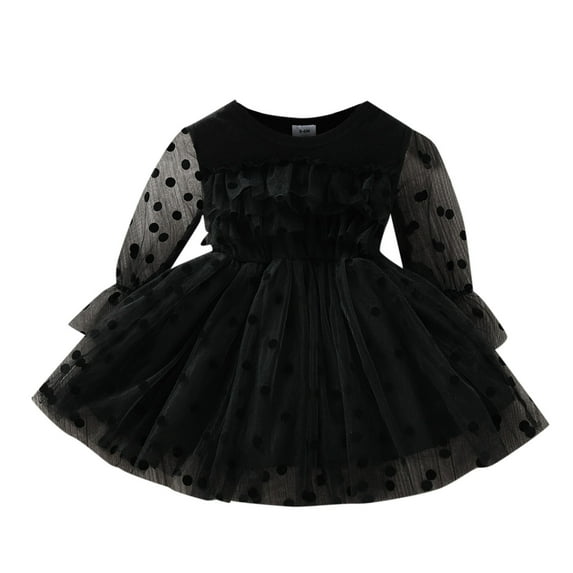 TAIAOJING Toddler Baby Girls Dress Children Kids Baby Girls Long Sleeve Solid Polka Dot Tulle Dress Princess Dress Outfits Clothes