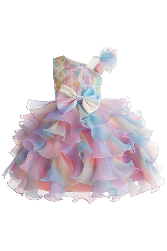 Toddler Baby Girls Floral Dress Children Girls Dress Sleeveless Colorful Love Colorful Bow Dress Fashion For 4-5 Years