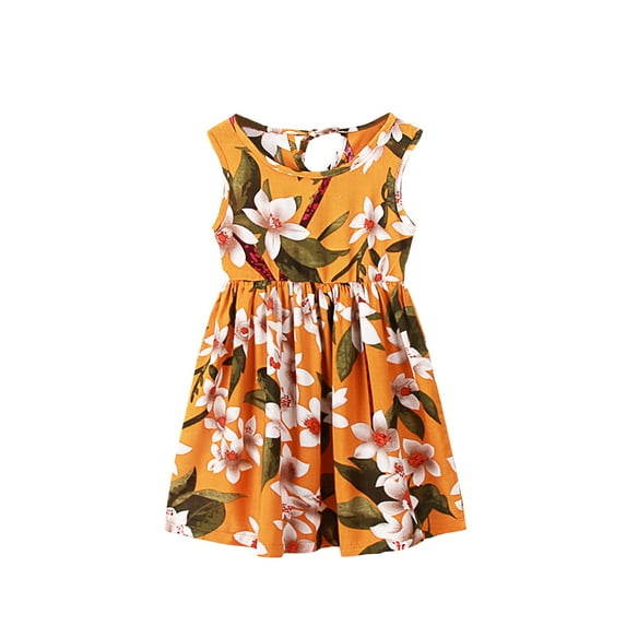 TAIAOJING Toddler Baby Girls Floral Dress Girls Kids Crew Neck Summer Sleeveless Casual Beach Prints Party Dress For 6-7 Years