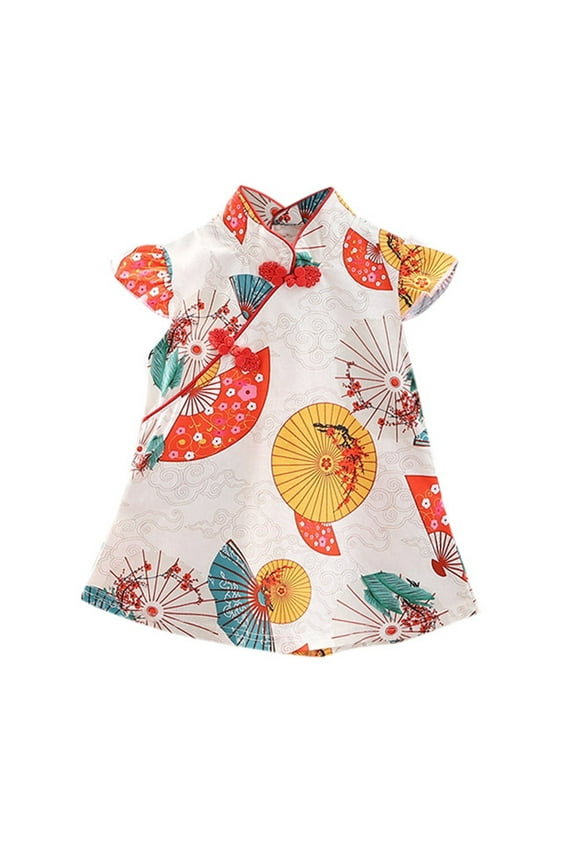 Toddler Baby Girls Floral Dress Girls Qipao Cheongsam Sleeveless Party Dress Outfits Short Dress Clothes For 8-9 Years