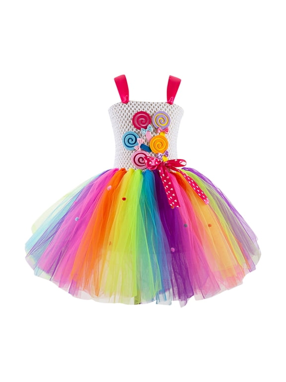 Toddler Baby Girls Floral Dress Girls Sleeveless Babys Birthday Dresses Girl Party Tutu Princess Dress Kids Rainbow Dress For 4-5 Years