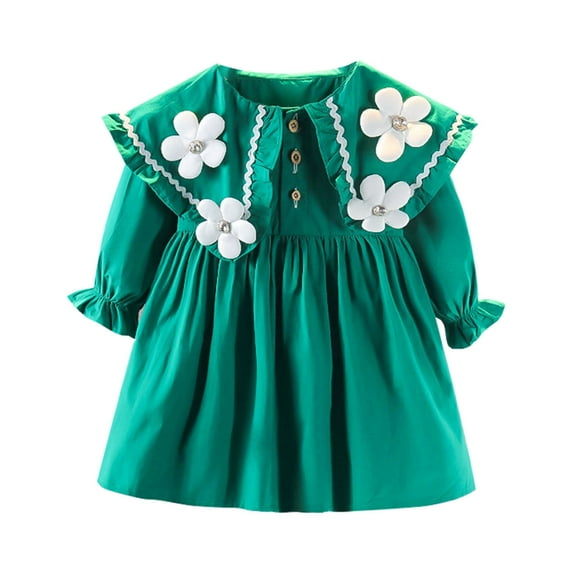TAIAOJING Toddler Baby Girls Floral Dress New Girls Stereoscopic Flower Large Lapel Dress Fashion Pearl Pleated Dress For 0-6 Months