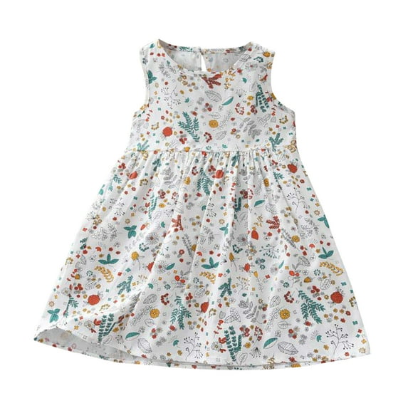 TAIAOJING Toddler Baby Girls Floral Dress Summer Casual Sleeveless Print Kids Cotton Beach Princess Dresses For 3-4 Years