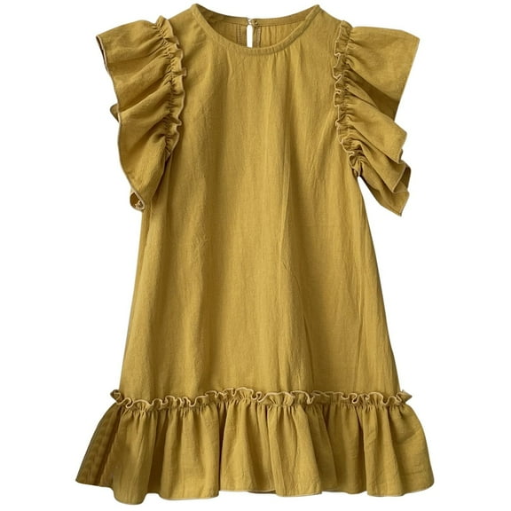 TAIAOJING Toddler Baby Girls Floral Dress Summer Cotton Ruffle Edge New Loose Fit Long Little Fashion Suitable For Children Aged 1 To 6 Princess Dresses For 12-24 Months