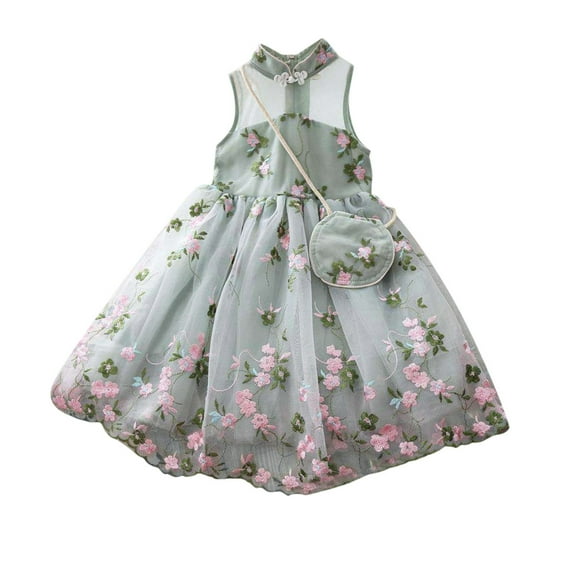TAIAOJING Toddler Baby Girls Floral Dress Summer Kids Sleeveless Lace Baby Party Flower Embroidery Tulle Princess Dresses For 4-5 Years