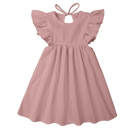 TAIAOJING Toddler Baby Girls Floral Dress Summer Kids Soild Fly Sleeves Lace Cloths Princess Dresses For 2-3 Years