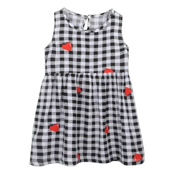 TAIAOJING Toddler Baby Girls Floral Dress Summer Sleeveless Sundress Strawberry Prints Ruffles Casual Clothes Princess Dresses For 1-2 Years