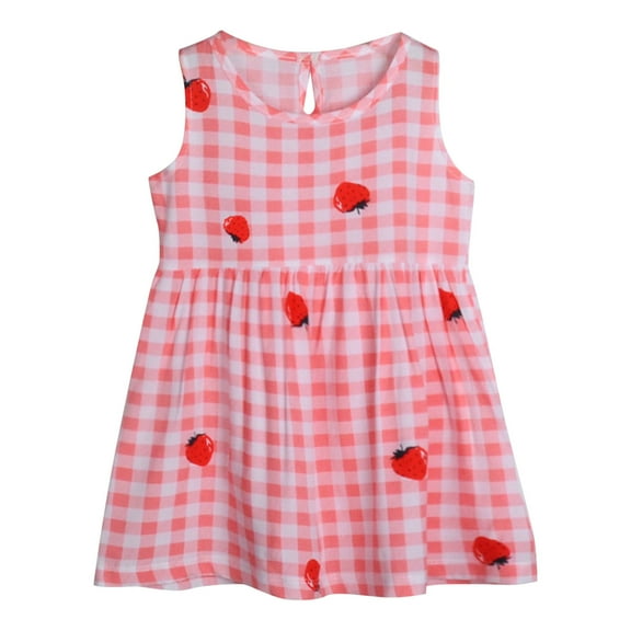 TAIAOJING Toddler Baby Girls Floral Dress Summer Sleeveless Sundress Strawberry Prints Ruffles Casual Clothes Princess Dresses For 3-4 Years