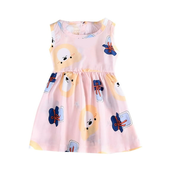 TAIAOJING Toddler Baby Girls Floral Dress Summer Thin Round Neck Sleeveless Cute Fashion Print Princess Dresses For 6-12 Months