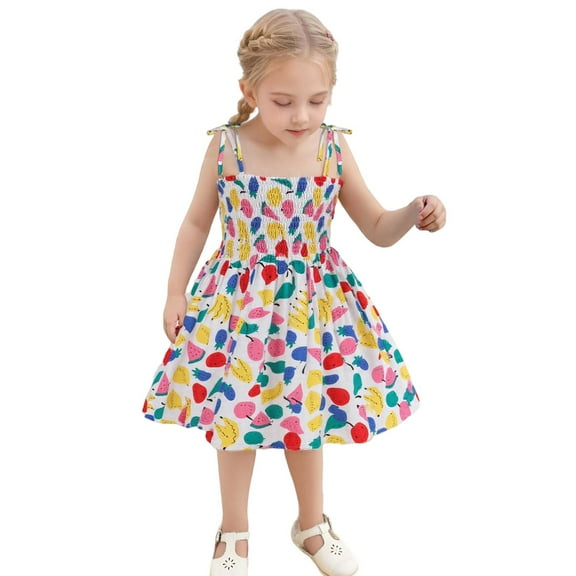 TAIAOJING Toddler Baby Girls Floral Print Strappy Dress Lightweight Summer Dress With Adjustable Ties For Beach & Casual Outfits Sets Boho 4-5Y