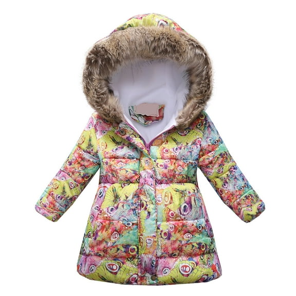 TAIAOJING Toddler Baby Girls Jacket Hooded Kids Winter Thick Warm Hooded Windproof Print Coat Outwear Jackets 4-5 Years
