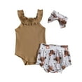 thumbnail image 1 of TAIAOJING Toddler Baby Girls Outfits Summer Sleeveless Calf Flower Prints Romper Pants Headbands 3Pcs Cute Clothes Set For 6-12 Months, 1 of 5
