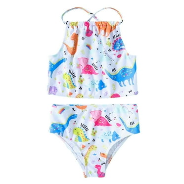 TAIAOJING Toddler Baby Girls Sleeveless Swimsuit Bathing Suit Summer Cartoon Dinosaur Prints Backless Two Piece Swimwear Swimsuit Bikini Set Beachwear 9-10 Years