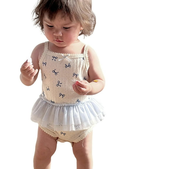 TAIAOJING Toddler Baby Girls Summer Bodysuits Sleeveless Lace Trim Cute Casual Romper Outfits Sets For 0-18 Months Soft Stretchy Daily Wear Stylish 12-18M