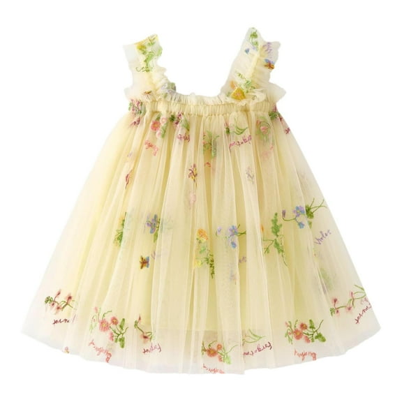 TAIAOJING Toddler Baby Girls Summer Dress Sleeveless Embroider Princess Dress Dance Party Floral Tulle Dresses Clothes