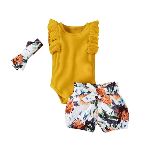 TAIAOJING Toddler Baby Girls Summer Outfits Girl Clothes Outfits CottonSolid Color Tops Casual 3PCS Set For 0-3 Months