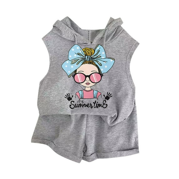 TAIAOJING Toddler Baby Girls Summer Outfits Girls Sleeveless Hooded Top And Shorts Two Piece Set Sweatsuits Casual Sports Suit For 2-3 Years