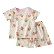 TAIAOJING Toddler Baby Girls Summer Outfits Kids Girls Boys Sleepwear Short Sleeve Shirt And Shorts Soft Pajamas Set 2pcs For 18-24 Months