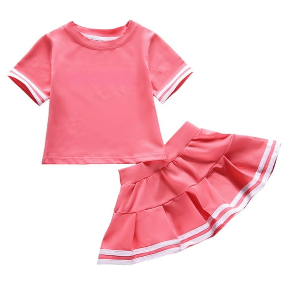 TAIAOJING Toddler Baby Girls Summer Solid Color Short Sleeve Short Skirt Summer Outfits Sets Clothes Fashionable 3-4Y
