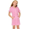 thumbnail image 1 of TAIAOJING Toddler Baby Girls Swimsuit Cover Up Dress Zip Up Terrys Hooded Bathrobe With Pockets Short Sleeve Bathing Suit Beach Dress Coverups For 4-5 Years, 1 of 7