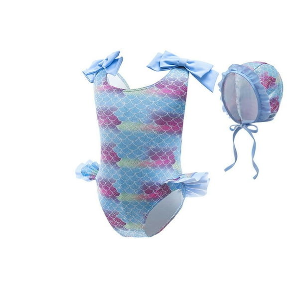 TAIAOJING Toddler Baby Girls Swimwear Cartoon Pattern Printing Swimsuit Summer Pool Hawaii Tropical Beachwear Cute Fish Scale Slice Breathable 6-7Y