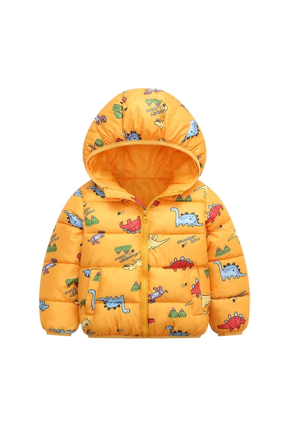 Toddler Baby Hooded Down Jacket Kids Winter Warm Jacket Outerwear Dinosaur Cartoon Coats Hooded Padded Outwear 18-24 Months