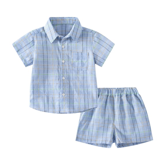 TAIAOJING Toddler Baby Kids Boys Outfits Summer Boy's 2 Piece Outfit Button Down Striped Shirt With Pocket And Striped Short Sets