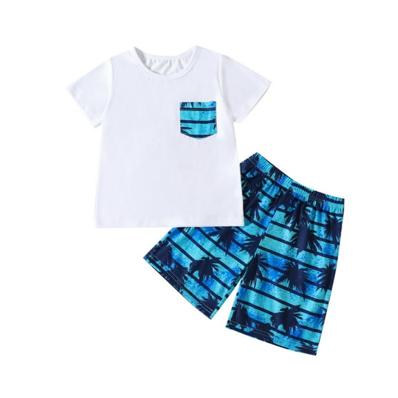 TAIAOJING Toddler Baby Kids Boys Outfits Summer Boys Short Sleeve Tree Prints T Shirt Tops And Shorts Child Kids Set&Outfits