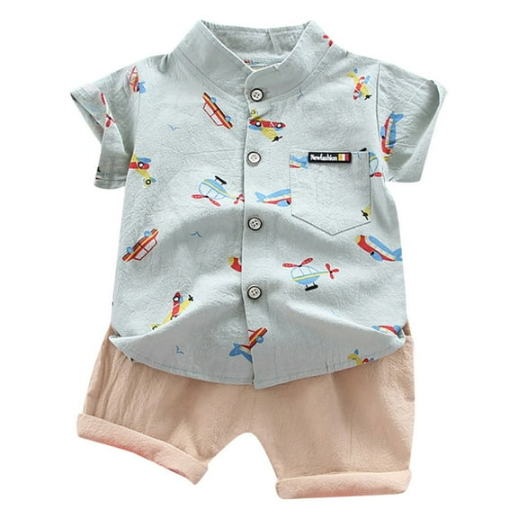 TAIAOJING Toddler Baby Kids Boys Outfits Summer Kids Baby Boys Cartoon Plane Gentleman Shirt Tops Shorts Outfits Set