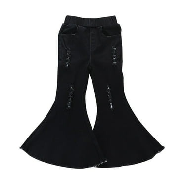 TAIAOJING Toddler Baby Kids Girl Denim Bell Bottom Pants Black Ripped Pants Fashion Western Style Tight Denim Stretch Children's Pants Casual Joggers, 12-18 Months
