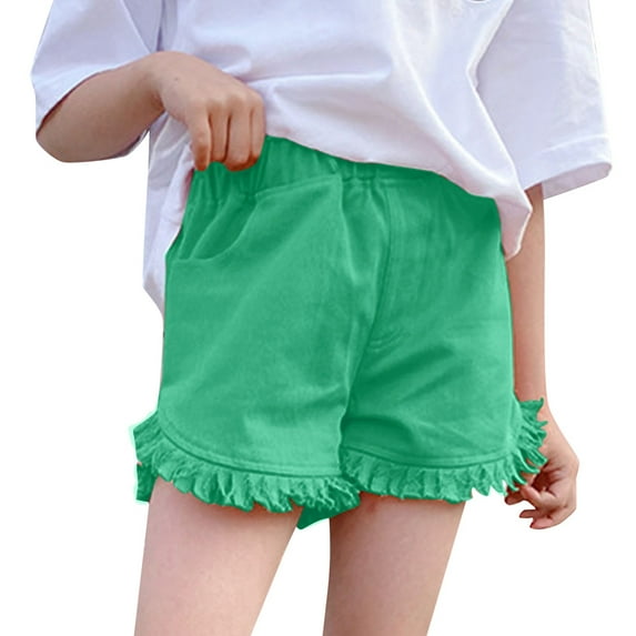TAIAOJING Toddler Baby Kids Girl's Solid Color Jean Shorts High Waisted Wide Leg Denim Shorts Trendy Clothes, 5-6 Years