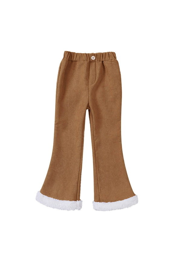 Toddler Baby Kids Girls Bell Trousers Winter Flare Bottom Ruffle Pants Corduroy Warm Long Pants Casual Joggers, 7-8 Years